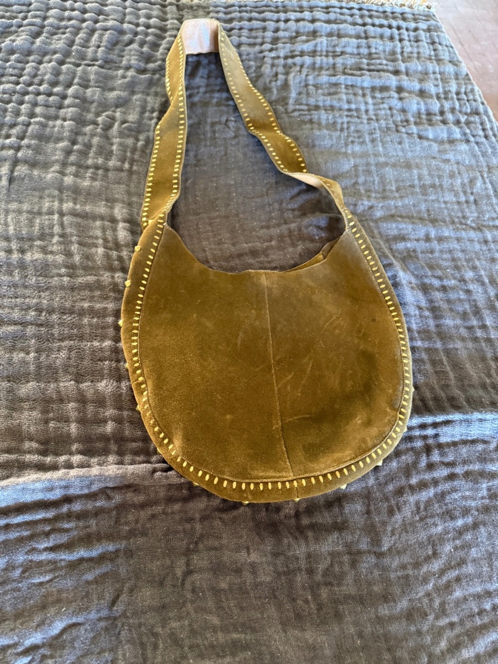 CALLEEN CORDERO Suede Shoulder Bag w/ Brass Studded Artwork
